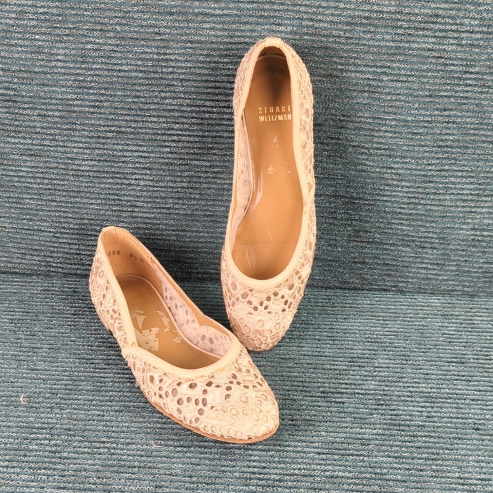 Stuart Weitzman Women's Crocheted, Mesh Lined Ballet Flats